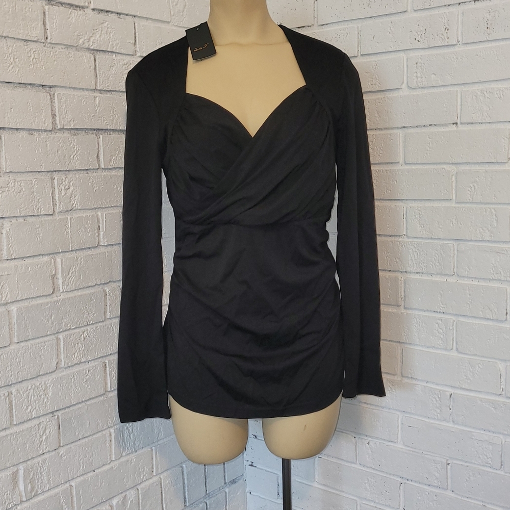 New With Tags Seta T Long Sleeve Black Blouse Size Medium